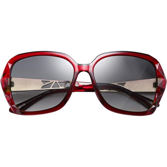 Women's Red Crystal Square Sunglasses Sparkling Composite Shiny Frame Design - Picture 3 of 8